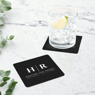 Hochzeitsmonogramm Moderne Braut und Bräutigam Rechteckiger Pappuntersetzer