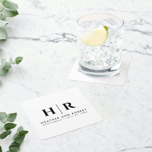 Hochzeitsmonogramm Moderne Braut und Bräutigam Rechteckiger Pappuntersetzer