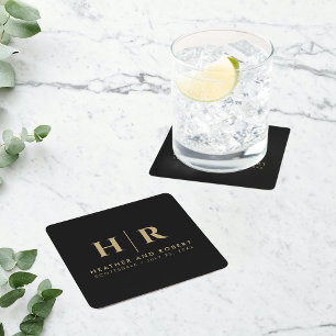 Hochzeitsmonogramm Moderne Braut und Bräutigam Rechteckiger Pappuntersetzer