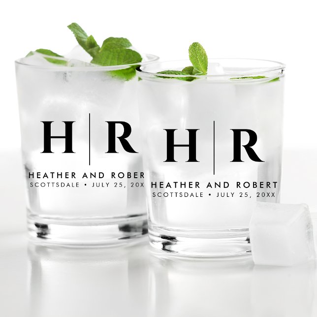 Hochzeitsmonogramm Moderne Braut und Bräutigam Whiskyglas (Von Creator hochgeladen)