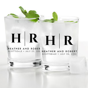 Hochzeitsmonogramm Moderne Braut und Bräutigam Whiskyglas
