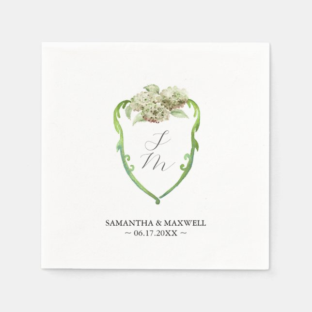 Hochzeitsmonogramm Servietten Grüne Hortensie (Vorderseite)