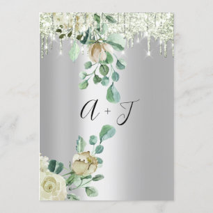 Hochzeitsmonogramm-Tropfen Florals Mint Green Silv Einladung