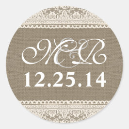 Hochzeitsmonogramm und Datumstempel Runder Aufkleber