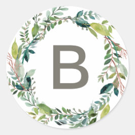 Hochzeitsmonographen für Foliage Wreath Runder Aufkleber