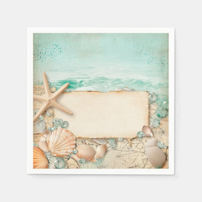Hochzeitsmuscheln am Strand 2 Serviette (Vorderseite)