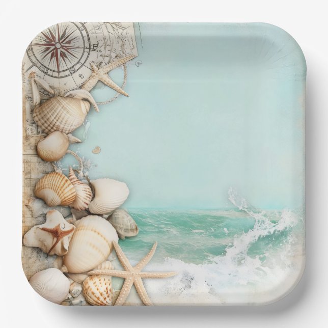 Hochzeitsmuscheln am Strand 3 Pappteller (Vorderseite)