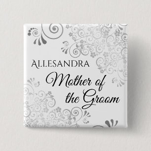 Hochzeitsmutter des Groomnamen Tag Silver Frills Button