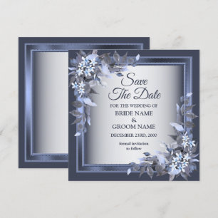Hochzeitsnacht Blauer Rahmen Silber Elegant Save The Date