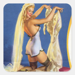 Hochzeitsnacht Pin Up Quadratischer Aufkleber