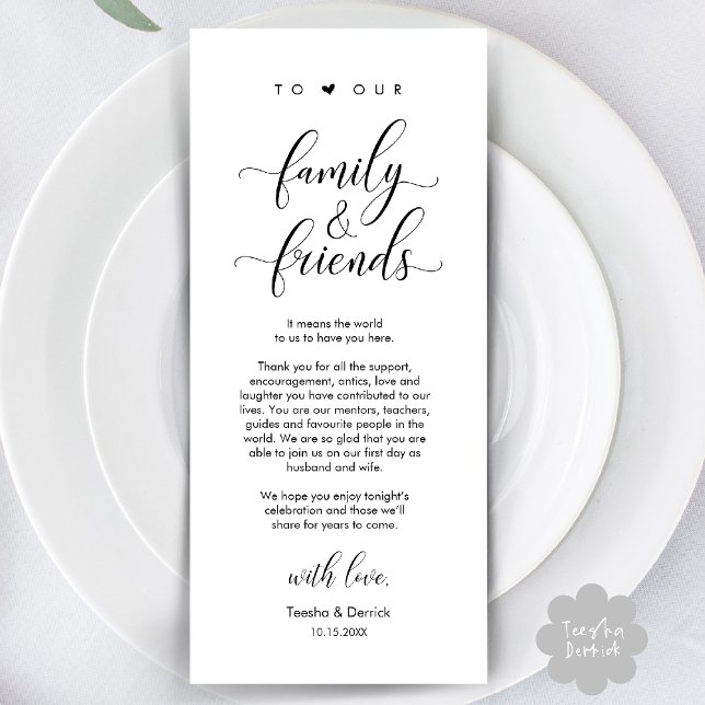 Hochzeitsnacht Platz dank Karte (Welcome and Thanks, Wedding Dinner Place Setting Thank You Card in Classy Black White)