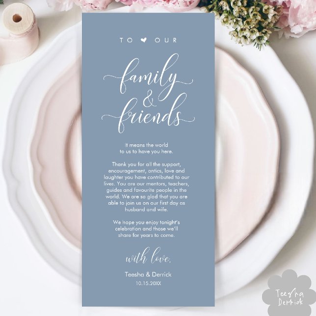 Hochzeitsnacht Platz dank Karte (Welcome and Thanks, Wedding Dinner Place Setting Thank You Card in Classy Dusty Blue)