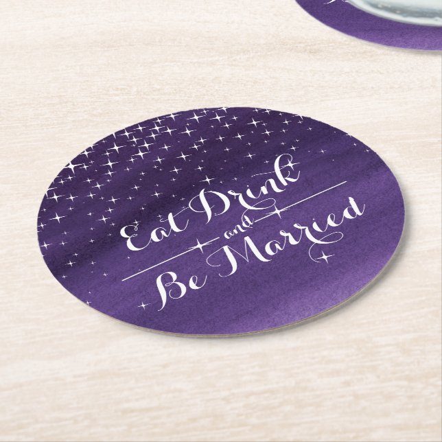 Hochzeitsnacht-Untersetzer mit Aquarellstern Runder Pappuntersetzer (Angewinkelt)