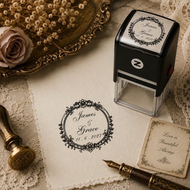 Hochzeitsname & Datum im Vintage-Stil Permastempel (Von Creator hochgeladen)