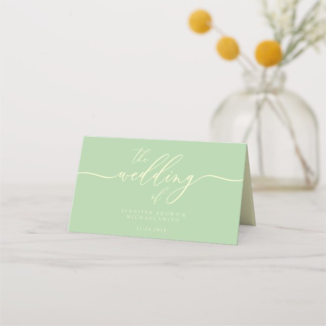 Hochzeitsname Einfach Pistazie & Creme Platzkarte (Rückseite)