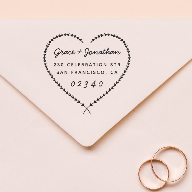 Hochzeitsnamen Herzkranz-Rücksendeadresse Gummistempel (Stamp Mock-up)