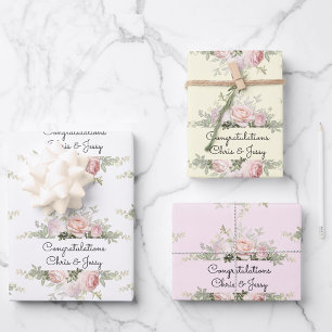 Hochzeitsnamenszusätze weich rosa Rosen 3 Geschenk Geschenkpapier Set