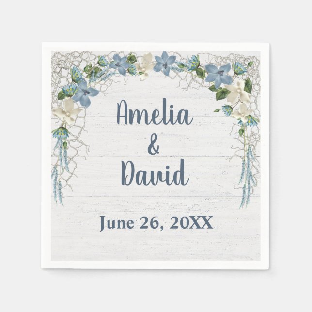 Hochzeitsnetz auf weißem Holz Serviette (Vorderseite)