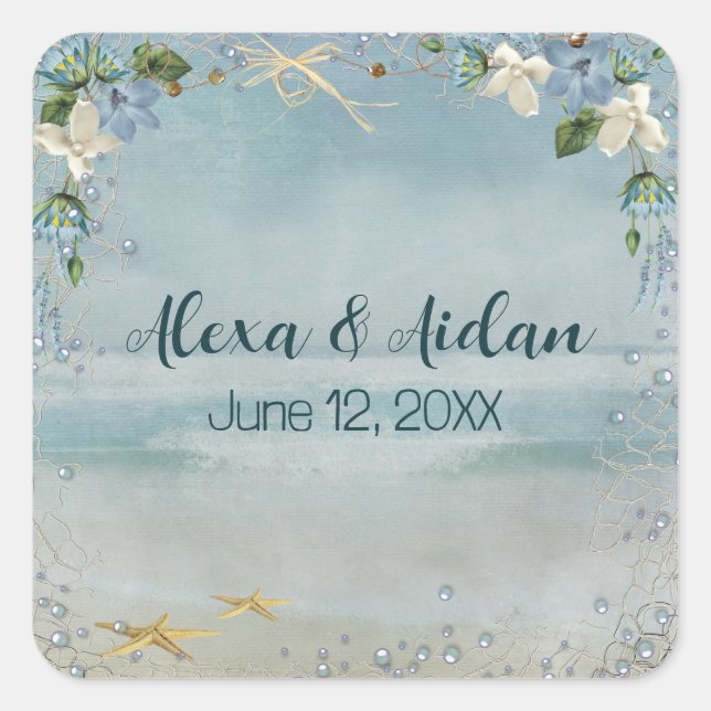 Hochzeitsnetz mit Blasen Quadratischer Aufkleber (Vorderseite)