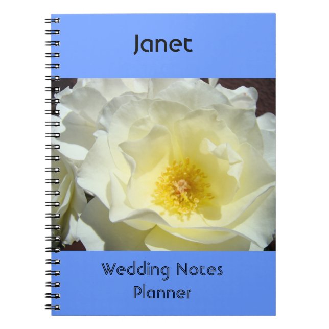 Hochzeitsnotizen Planner Notebook Blue White Rose Notizblock (Vorderseite)