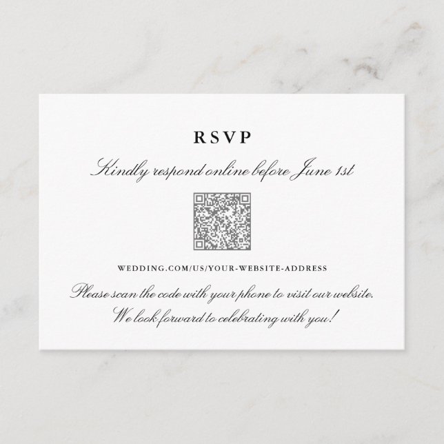 Hochzeitsonline RSVP-Karte Elegante QR-Code-Karte Begleitkarte (Vorderseite)