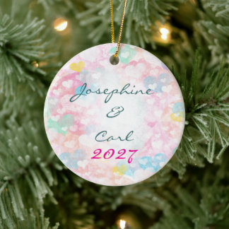 Hochzeitsornament geschichtete Wasserfarben-Herzen Keramik Ornament