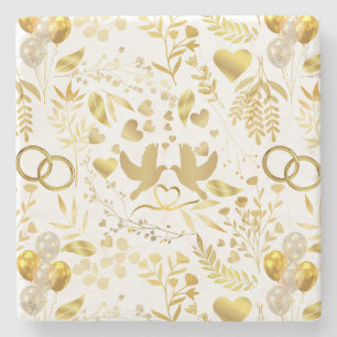 Hochzeitsornamentmuster in Gold 02 Steinuntersetzer