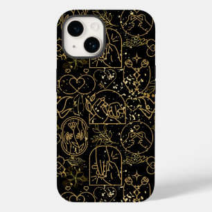 Hochzeitsornamentmuster in Gold auf schwarzem Hint Case-Mate iPhone 14 Hülle