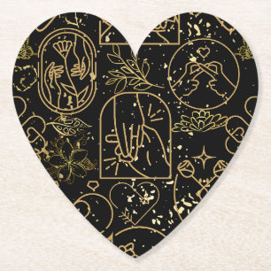 Hochzeitsornamentmuster in Gold auf schwarzem Hint Untersetzer