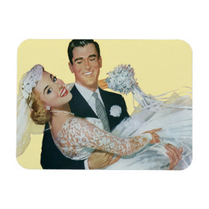 Hochzeitspaar, glückliche Braut und Bräutigam im V Magnet
