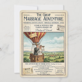 Hochzeitspaar in einem Heißluftballon Einladung