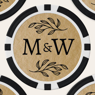 Hochzeitspaar-Monogramm Elegant Botanisch Gold Pokerchips