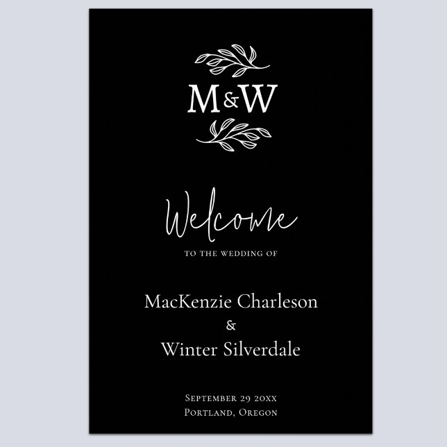 Hochzeitspaar-Monogramm-Initialen Botanischer Will Poster (Modern minimalist wedding couple monogram initial wedding welcome sign)