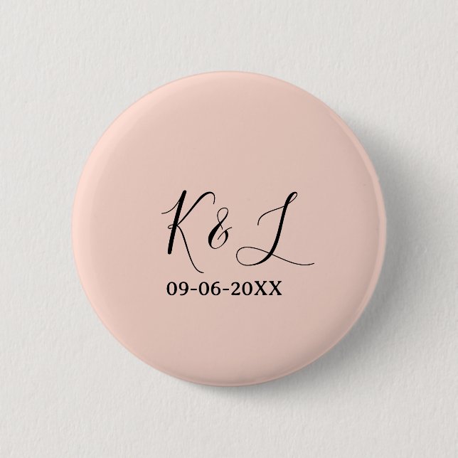 Hochzeitspaar Name Buchstabe Datum rote Pastell Hi Button (Vorderseite)
