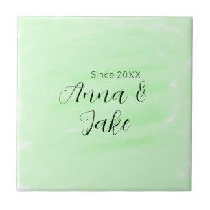 Hochzeitspaar Name Datum grün Wasserfarbe Pastell Fliese