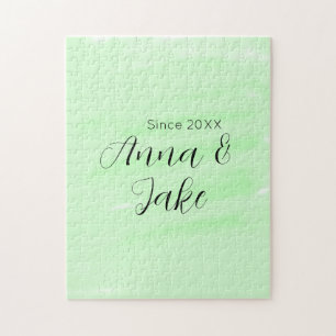 Hochzeitspaar Name Datum grün Wasserfarbe Pastell Puzzle