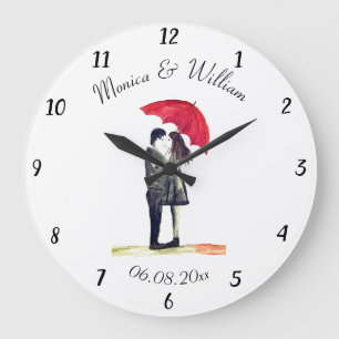 Hochzeitspaar Nur verheiratet chic Aquarell Groß Große Wanduhr