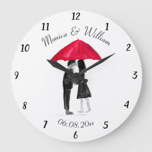 Hochzeitspaar Nur verheiratet chic Aquarell Groß Große Wanduhr