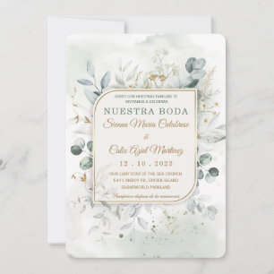 Hochzeitspaket-Vorlage in Gold und Grün Einladung