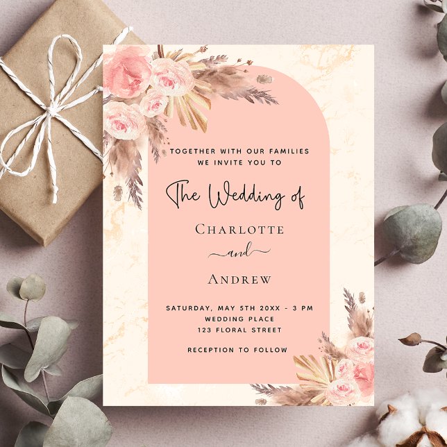 Hochzeitspampas Rose Gold Einladung Flyer (Von Creator hochgeladen)