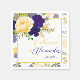 Hochzeitspapier für blaugelbe blaue Blütenblume Serviette