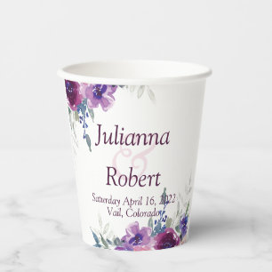 Hochzeitspapier für lila und violette Wasserfarben Pappbecher