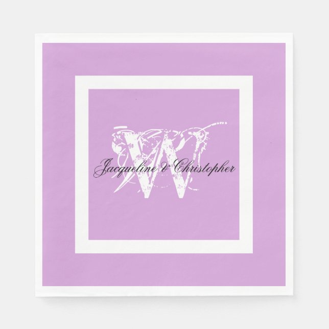 Hochzeitspapier Mauve Modern Chic Monogram Names Serviette (Vorderseite)