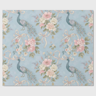 Hochzeitspapier mit Blumen und Pfauen Geschenkpapier