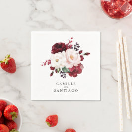 Hochzeitspapier mit Burgund und Rosa Blütenfarbe Serviette