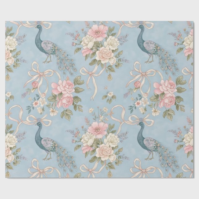 Hochzeitspapier mit Floralen und Pfauen Geschenkpapier (Flach)