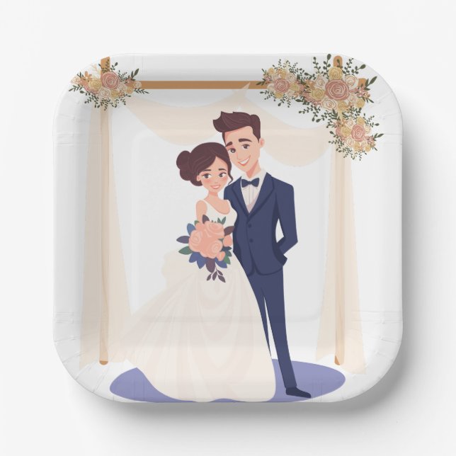 Hochzeitspapier-Teller 4 Pappteller (Vorderseite)