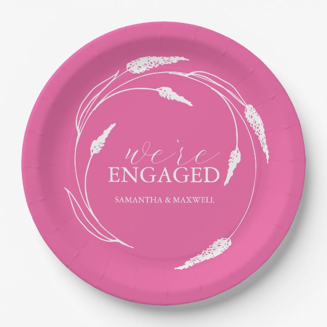 Hochzeitspapier Teller Fuchsia Pink Kranz (Vorderseite)