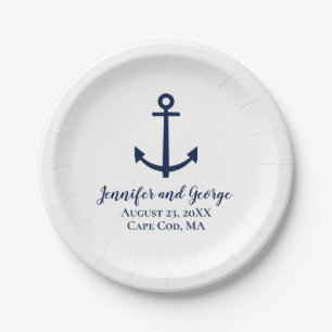 Hochzeitspapier-Teller für Navy Blue Anchor Party Pappteller