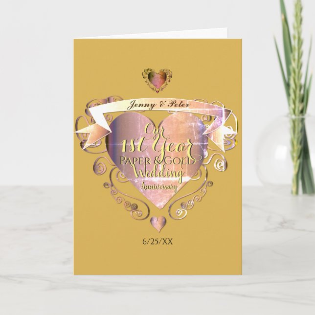 Hochzeitspapier und Goldenes Herz Karte (Vorderseite)